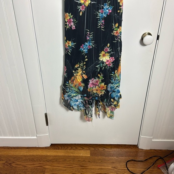 Komarov Black Floral Midi Asymmetrical Lagenlook 3/4 Sleeve Dress Medium - Picture 4 of 12